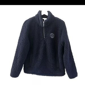 Ivory Ella Navy Blue Quarter Zip Pull Over Sherpa Fleece Womens Size Small New